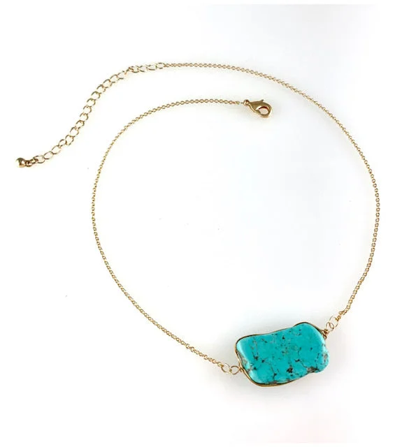 ladies necklaces gold-Turquoise Stone and Gold Necklace