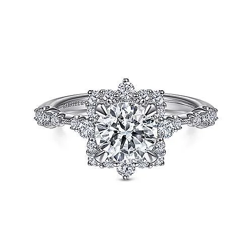 ladies engagement rings premium-Idalia - 14K White Gold Fancy Halo Round Diamond Engagement Ring