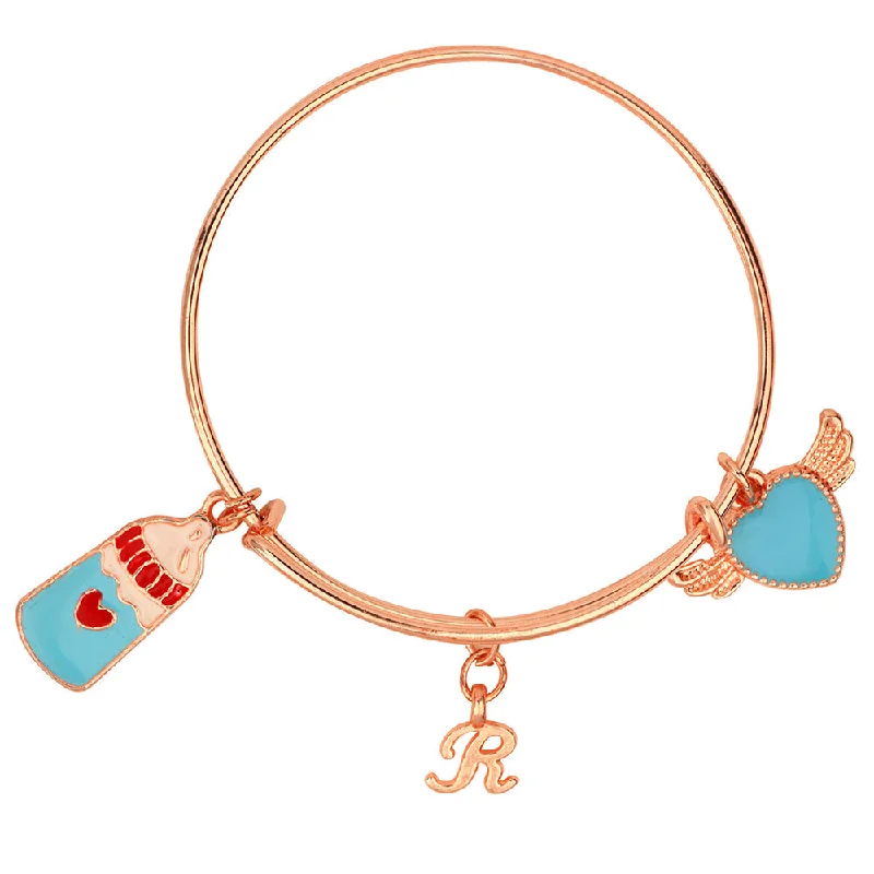 Ladies bracelets beam shine -Mahi R Letter Heartwings & Bottle Shaped Charm Bracelet with Rose Gold Plated for Kids (BRK1100861Z)