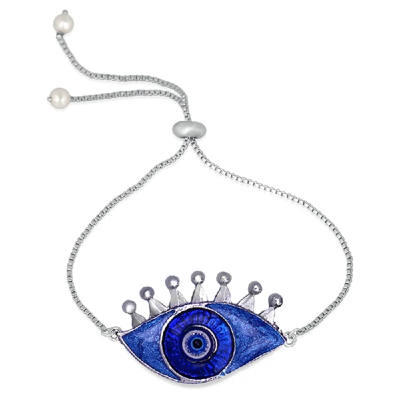 Ladies bracelets next gen shine -Mahi Silver Color Blue Meenakari work Evil Eye Adjustable Bracelet for Girls (BR1100467R)