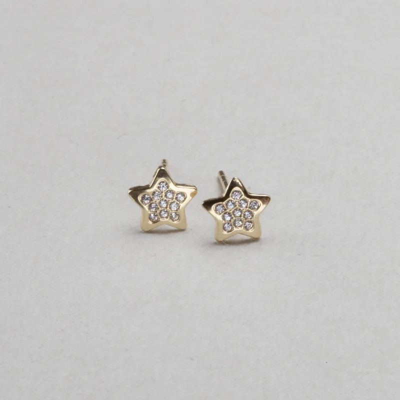 ladies earrings care-Gold Star Stud Earrings with Cubic Zirconia