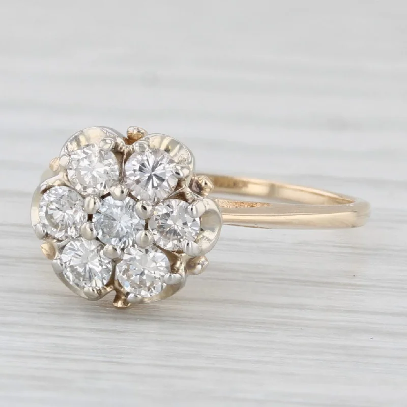 ladies engagement rings futuristic-Vintage 0.49ctw Diamond Cluster Engagement Ring 14k Yellow Gold Size 4.5