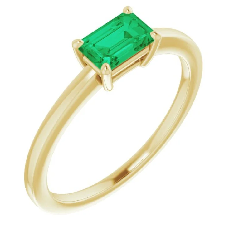 Ladies rings fade proof -14K Yellow Lab-Grown Emerald Ring