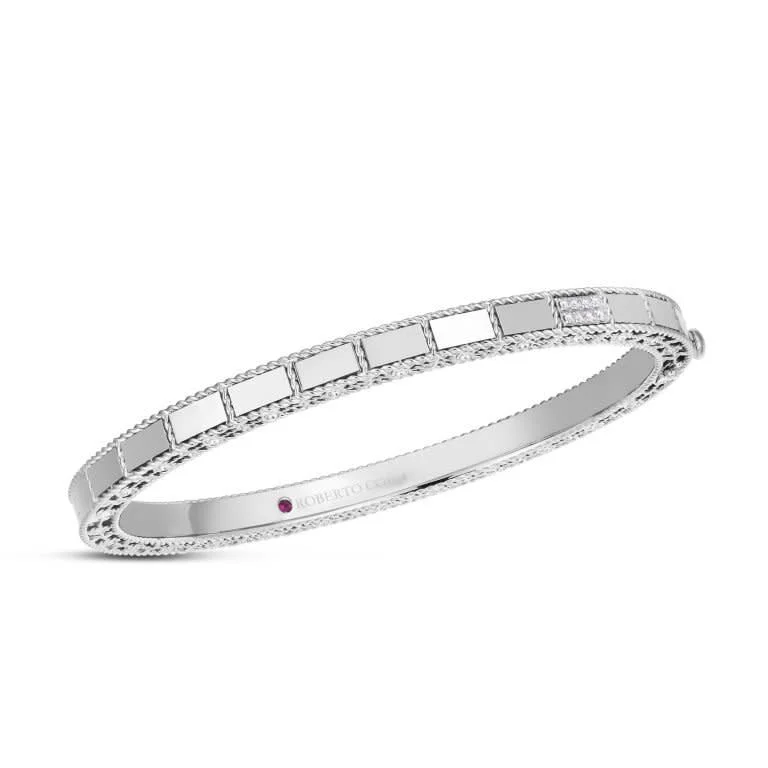 Ladies bracelets ethical gleam -Diamond Mosaic Accent Bangle Bracelet in 18K White Gold