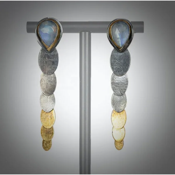 ladies earrings ethnic-Oval Sky Blue Kyanite Pivot Drop Earrings