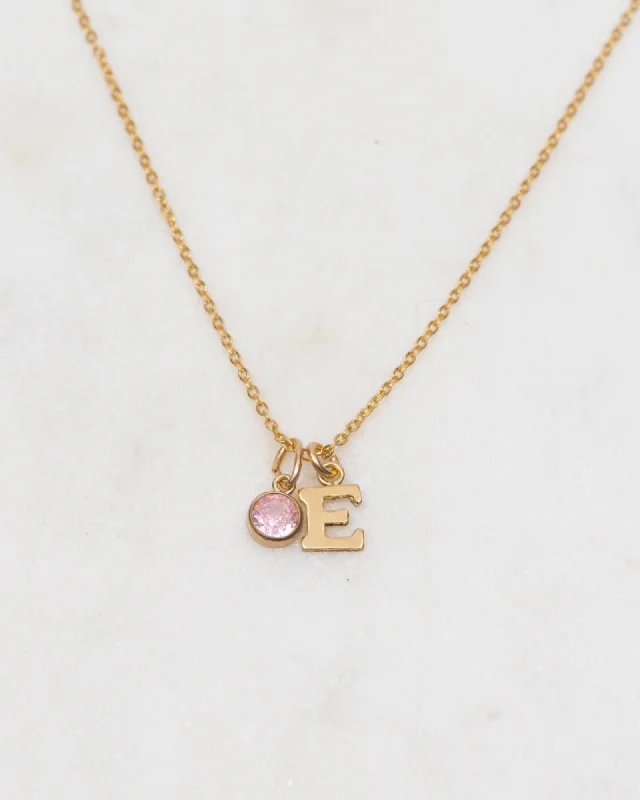 ladies necklaces joy-Initial E with Birthstone Necklace