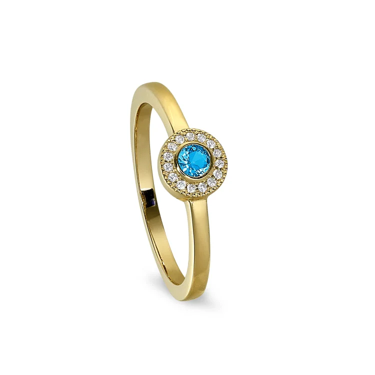 Ladies rings clearance charm -Gold Finish Sterling Silver Micropave Round Simulated Blue Topaz Ring with Simulated Diamonds Size 4