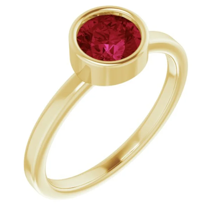 Ladies rings paired band -14K Yellow 6 mm Lab-Grown Ruby Ring