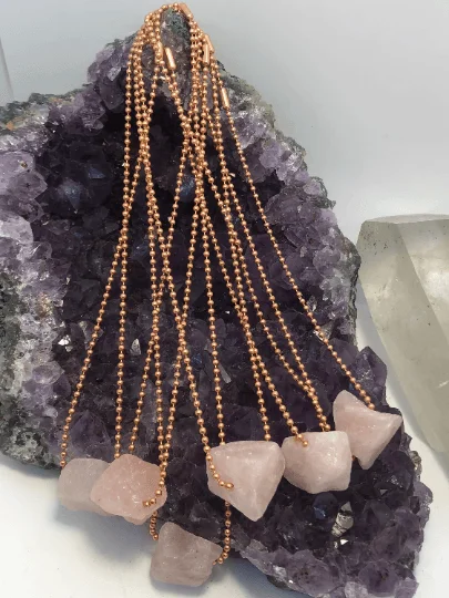 ladies necklaces joy-Rose Quartz Nugget on Copper Chain Necklace