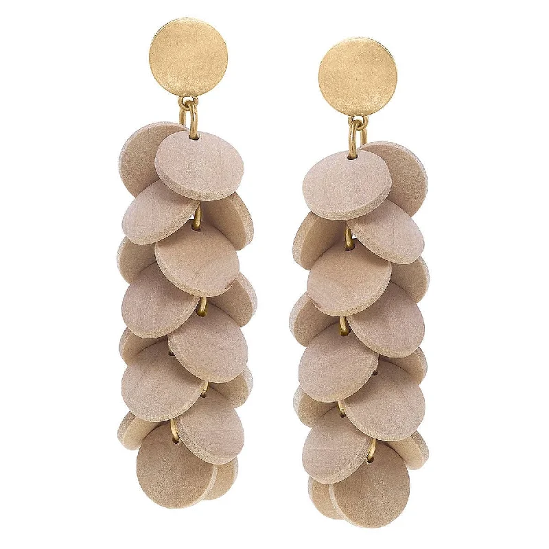 ladies earrings smooth-Earrings - Naya Wood Disc Cluster Statement Earrings in Worn Gold