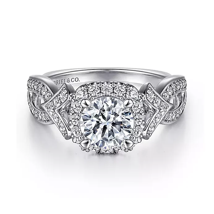 ladies engagement rings love-Ensley - Art Deco Inspired 14K White Gold Halo Diamond Engagement Ring