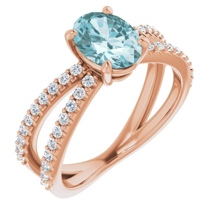 Ladies rings boho charm -14K Rose Natural Sky Blue Topaz & 1/3 CTW Natural Diamond Ring