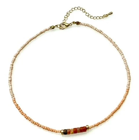 ladies necklaces deals-Beaded Necklace with Seed and Stone Beads - Pink