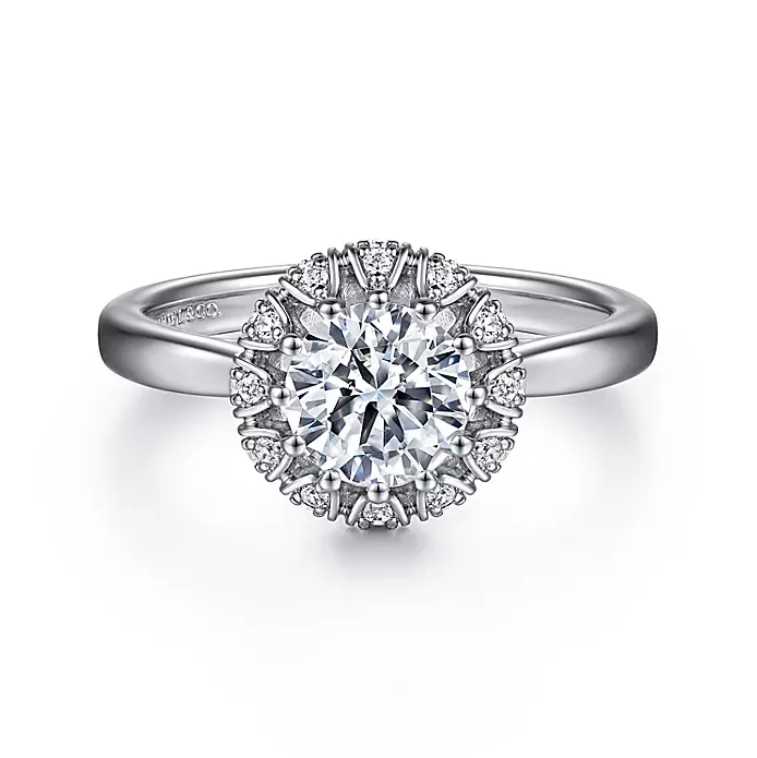 ladies engagement rings zodiac-Addie - 14K White Gold Round Halo Diamond Engagement Ring