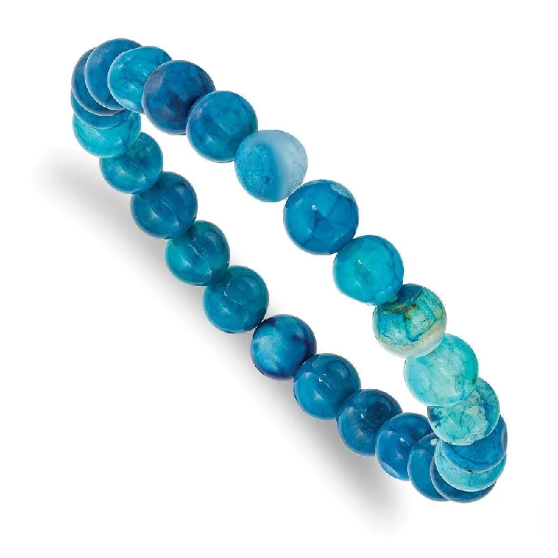 Ladies bracelets kin radiance -Blue Fire Agate Beaded Stretch Bracelet