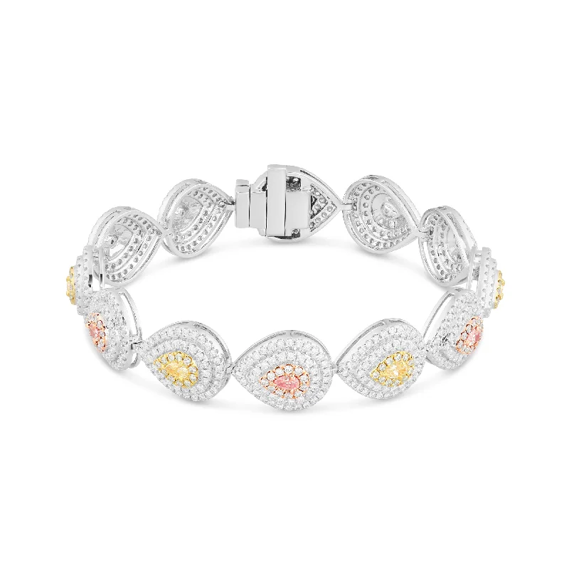 Ladies bracelets sky glow -18k White Gold Pear Shape Fancy Link Yellow & Rose Diamond Bracelet