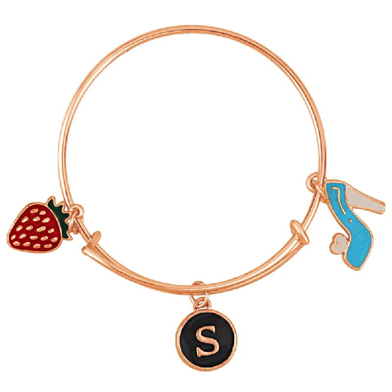 Ladies bracelets bark glow -Mahi S Letter Sandal & Strawbery Shaped Rose Gold Plated Enamel Work Charms Kids Bracelets for Kids (BRK1100978Z)