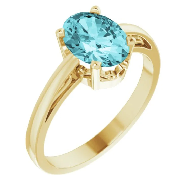 Ladies rings rose gold charm -14K Yellow Natural Blue Zircon Solitaire Ring