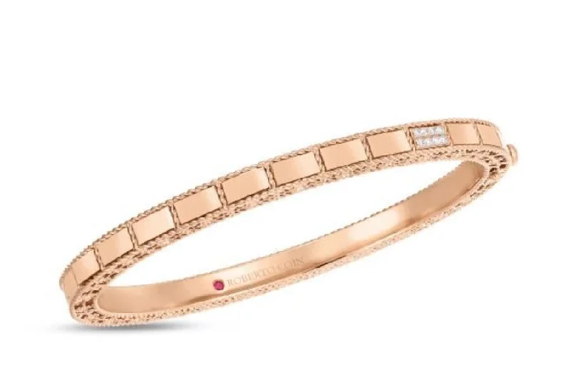 Ladies bracelets smoky gleam -Diamond Mosaic Accent Bangle Bracelet in 18K Rose Gold