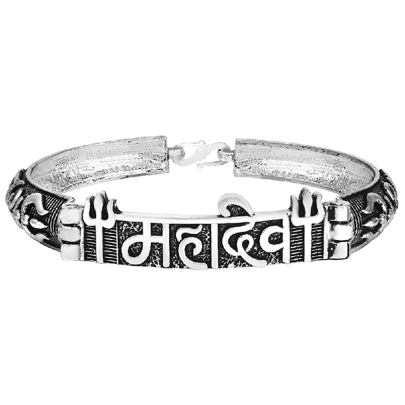 Ladies bracelets ancient charm -Mahi Silver Oxidised Plated Mahadev and Trishul Bracelet Kada for Mens (BR1100479R)