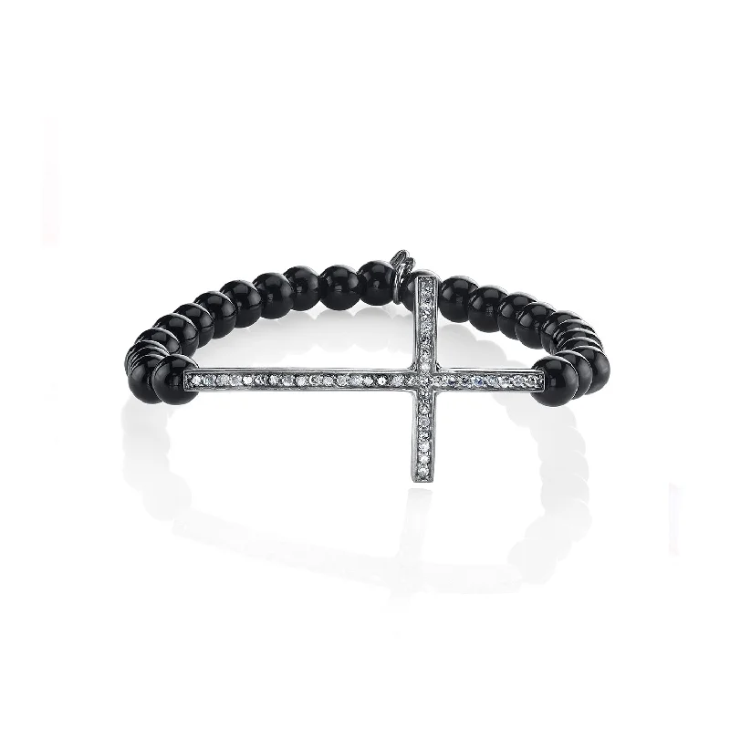 Ladies bracelets garnet shine -Black Onyx Bracelet with Diamond Cross - 6mm  B0001139