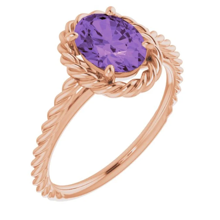 Ladies rings free shipping glow -14K Rose Natural Amethyst Rope Ring