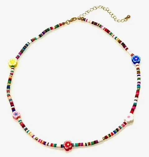 ladies necklaces statement-Bright Beaded Necklace with Flower beads