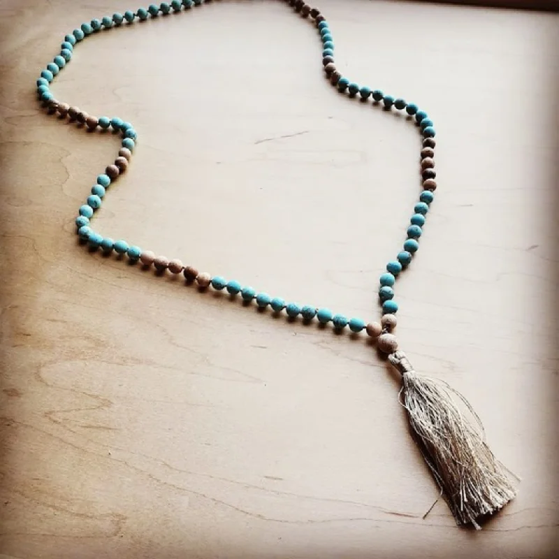 ladies necklaces sun-Amazonite and Jasper Tassel Necklace