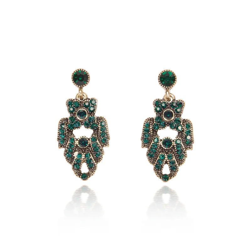 ladies earrings swarovski-Emerald Green short drop Art deco drop earrings: 1920s earrings