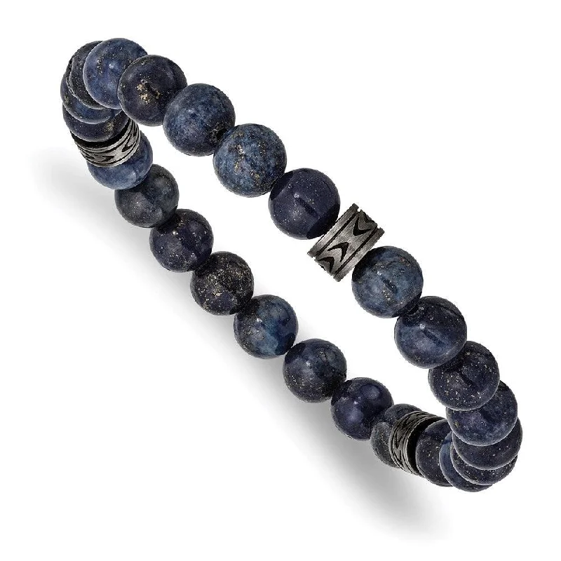 Ladies bracelets crisp radiance -Stainless Steel Antiqued White Bronze-plated Lapis Beaded Stretch Bracelet