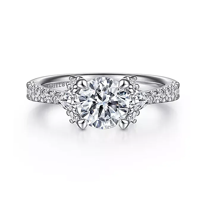 ladies engagement rings sale-Ami - 14K White Gold Round Three Stone Diamond Engagement Ring