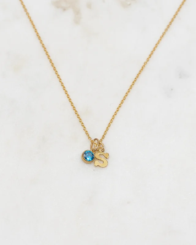 ladies necklaces oval-Initial S with Birthstone Necklace