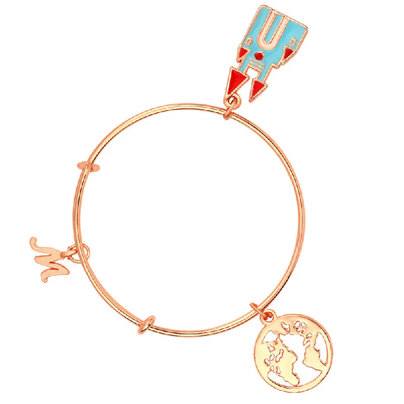 Ladies bracelets leaf charm -Mahi M Letter & House and  World Map Shaped Rose Gold Plated Charm Bracelet for Girls (BRK1100840Z)