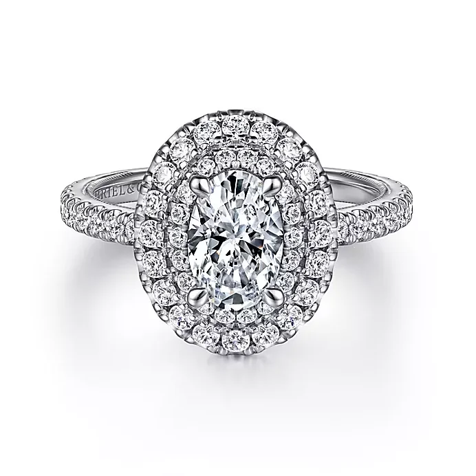 ladies engagement rings cultural-Sonay - 14K White Gold Oval Double Halo Diamond Engagement Ring