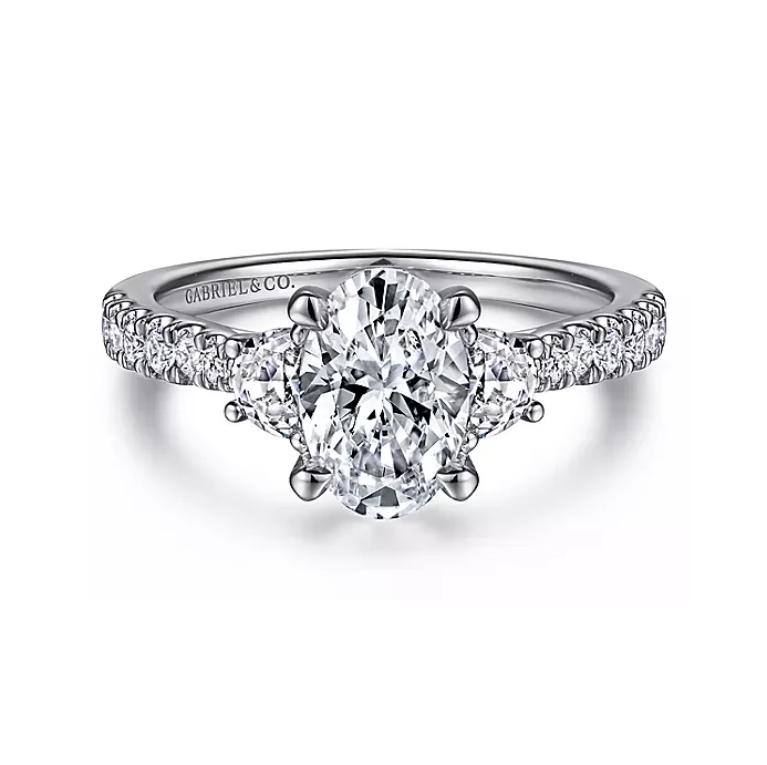 ladies engagement rings closed-Isabel - 14K White Gold Oval Three Stone Diamond Engagement Ring