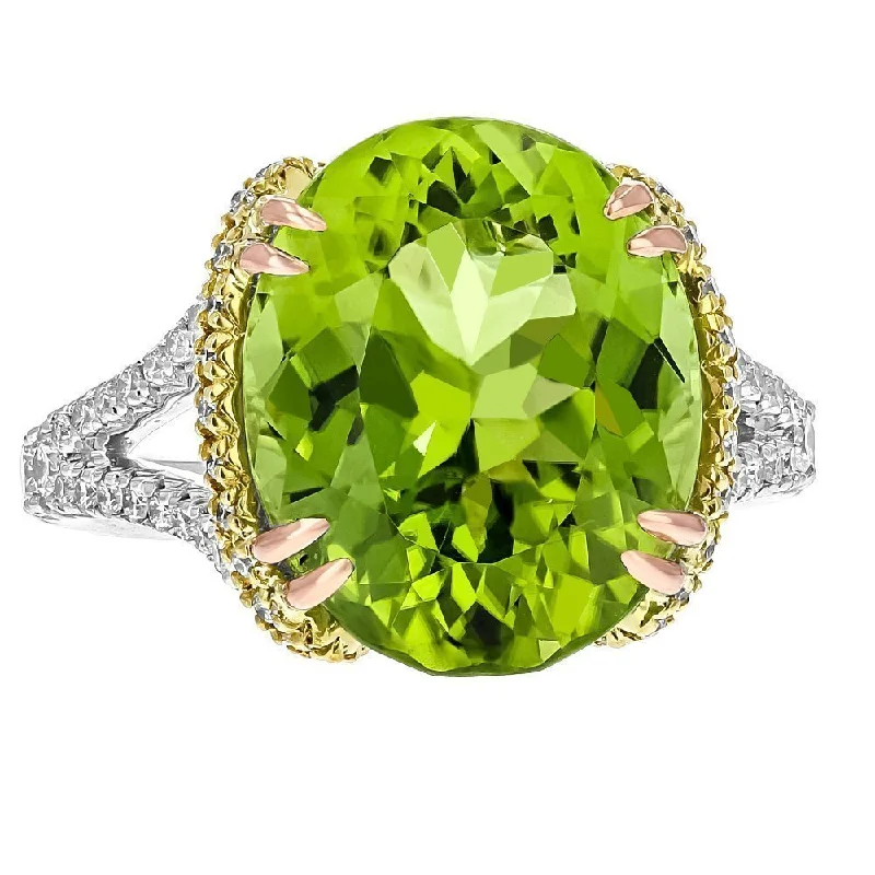 Ladies rings premium glow -JULEVE 18KT GOLD 8.18 CT GRENN PERIDOT & 0.70 CTW DIAMOND RING