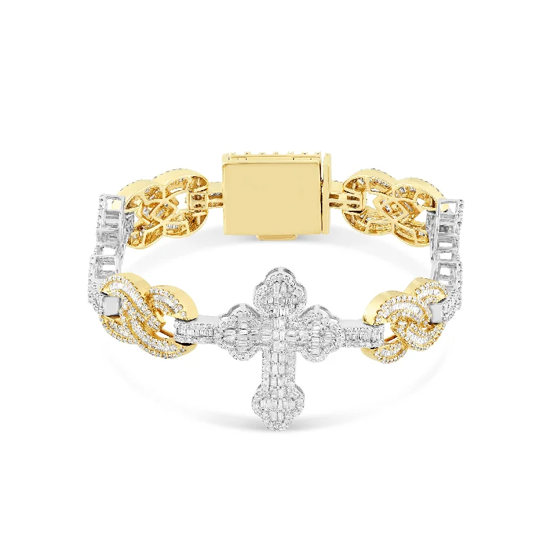 Ladies bracelets prime radiance -Two-Tone Yellow & White Gold Diamond Infinity and Cross Bracelet