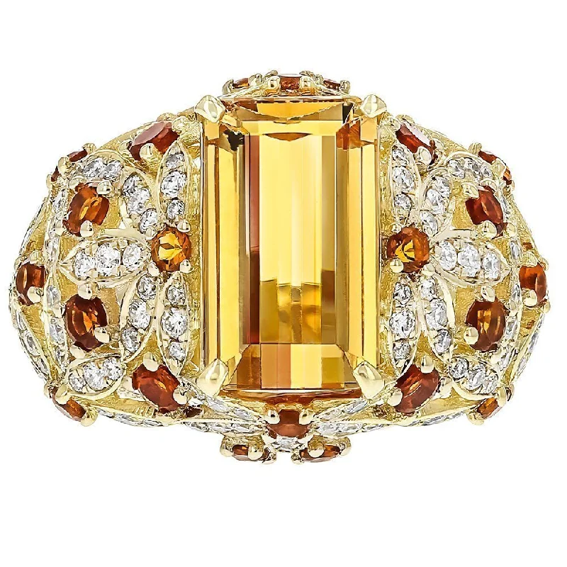 Ladies rings fantasy sparkle -JULEVE TOPAZ, CITRINE & DIAMOND FLORAL RING