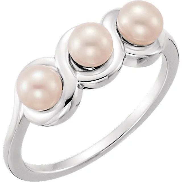 Ladies rings y2k shine -14KT WHITE GOLD 3-STONE PEARL RING