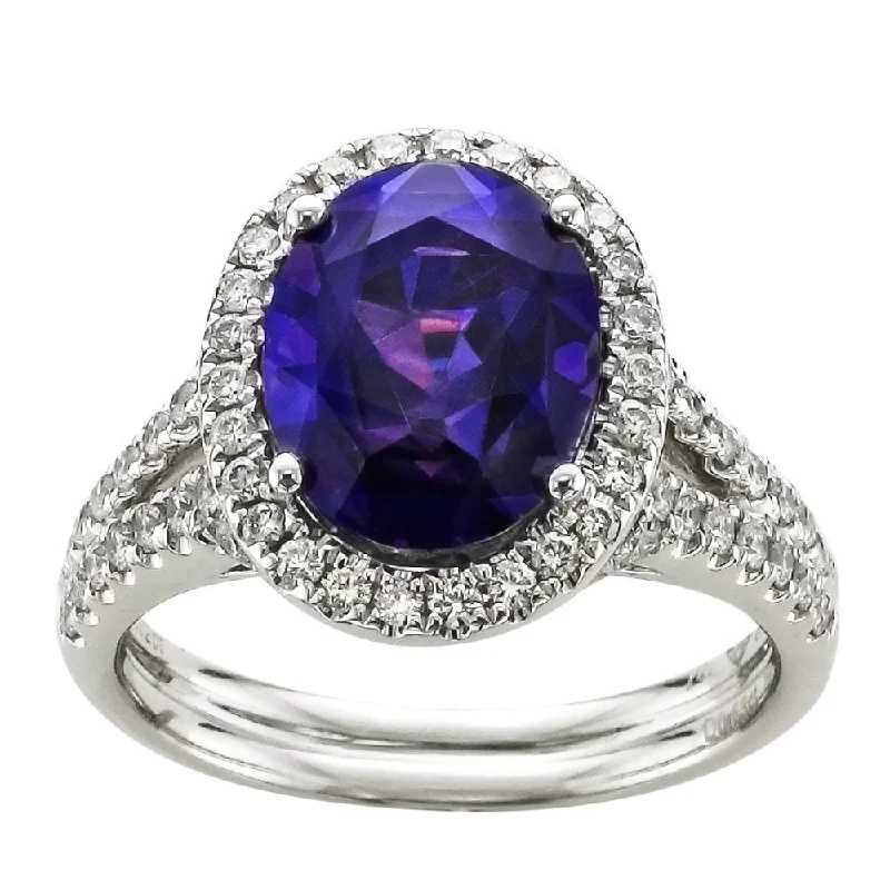 Ladies rings premium glow -JULEVE 18KT GOLD COLOR CHANGING PURPLE-BLUE SAPPHIRE RING