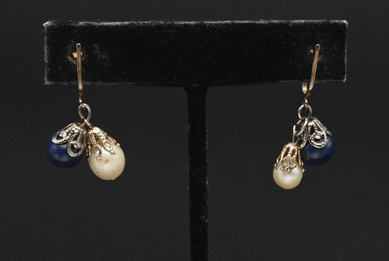 ladies earrings keepsake-Vintage Sterling Silver Cultured Pearl and Glass Screw Back Earrings