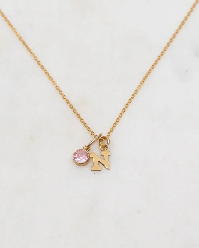 ladies necklaces ethnic-Initial N with Birthstone Necklace