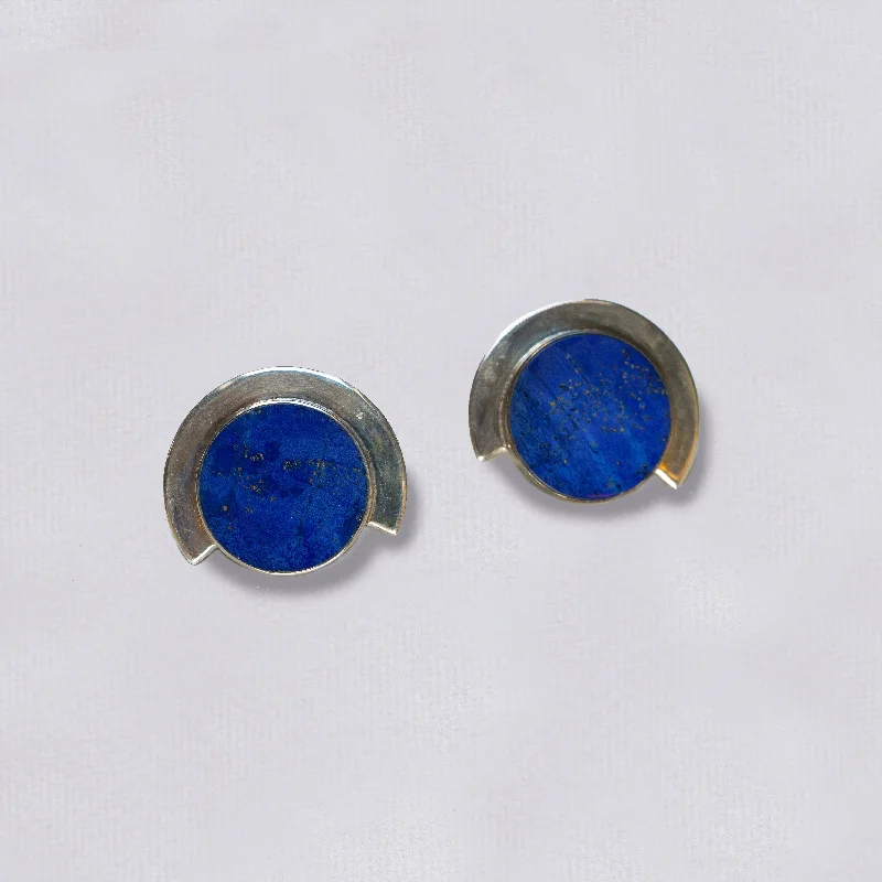 ladies earrings meaningful-Silver Stud Earrings with Lapis