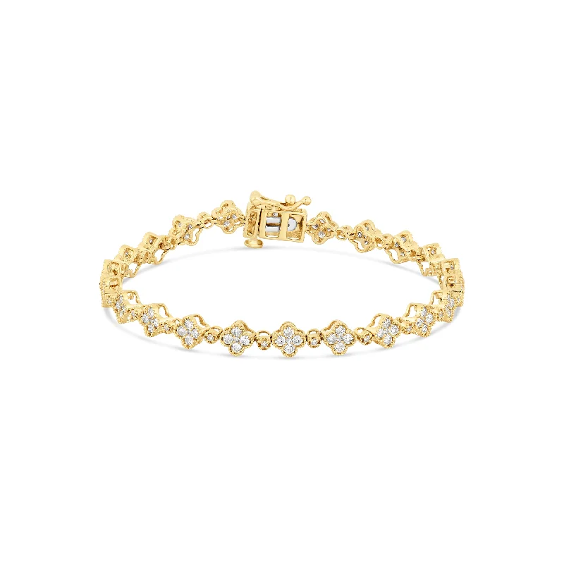 Ladies bracelets kin radiance -14K Yellow gold Clover Link Diamond Bracelet