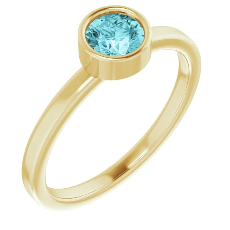 Ladies rings gem cluster -14K Yellow 5 mm Natural Blue Zircon Ring