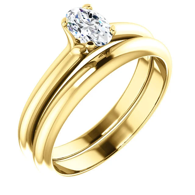 ladies engagement rings indulgence-14K Yellow Oval Solitaire Engagement Ring Matching Band 122005:560:PMB