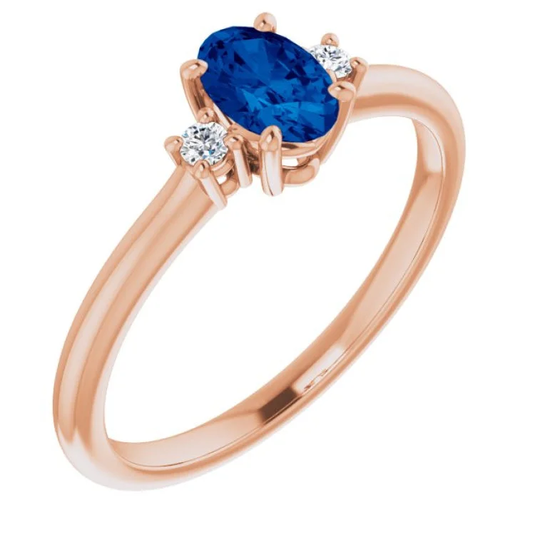 Ladies rings tri color glow -14K Rose Lab-Grown Blue Sapphire & .04 CTW Natural Diamond Ring