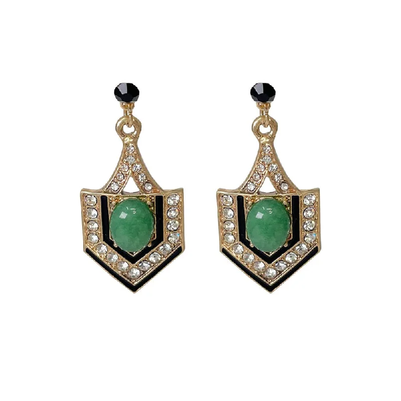 ladies earrings valentine-Green Eygptian 1920 style earrings: Natural Stone Jade Earrings