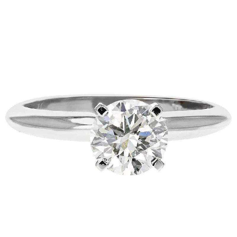 Ladies rings gem cluster -14KT WHITE GOLD 1CT ROUND DIAMOND SOLITAIRE RING