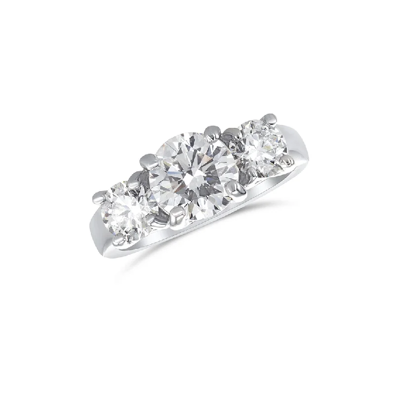 ladies engagement rings trendy-1.56 CT and 1.02 CT Round Lab Grown Diamond Three Stone 14K White Gold Engagement Ring